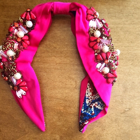 NamJosh Beaded & Pearl Magenta Headband - Picture 1 of 5